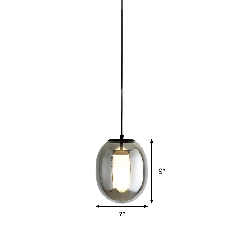 Kit de lampe suspendue ovale pour chambre à coucher, verre noir, 1 tête de 7 "/8,5" de large, style Simple Clearhalo