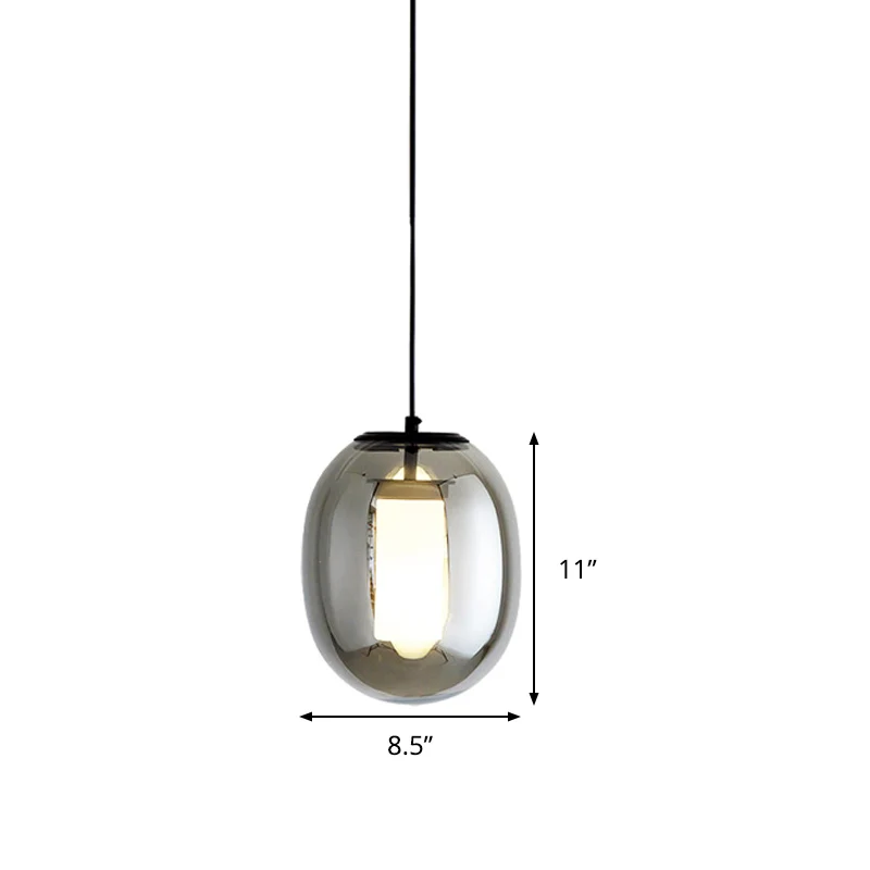 Kit de lampe suspendue ovale pour chambre à coucher, verre noir, 1 tête de 7 "/8,5" de large, style Simple Clearhalo