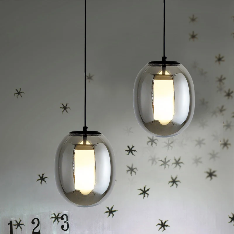 Kit de lampe suspendue ovale pour chambre à coucher, verre noir, 1 tête de 7 "/8,5" de large, style Simple Clearhalo