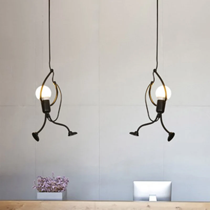 Kit de lampe suspendue petit Stickman noir, plafonnier artistique à 1 lumière en métal Clearhalo