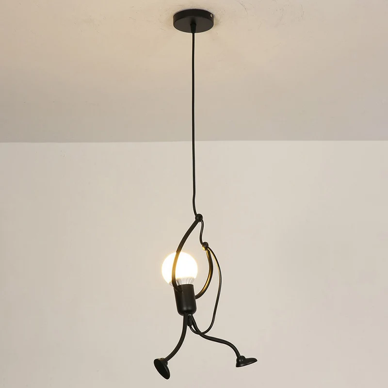 Kit de lampe suspendue petit Stickman noir, plafonnier artistique à 1 lumière en métal Clearhalo