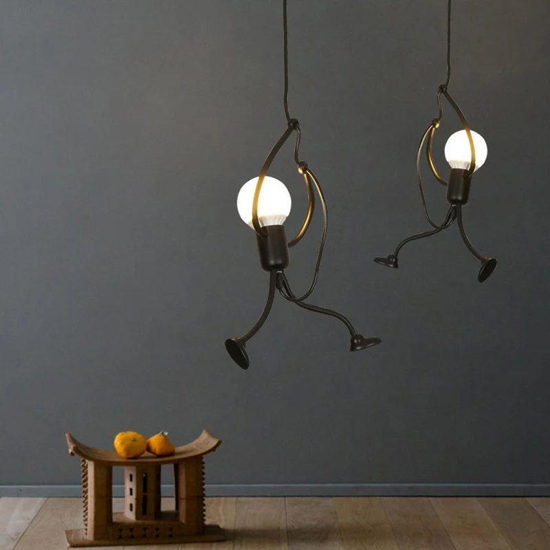 Kit de lampe suspendue petit Stickman noir, plafonnier artistique à 1 lumière en métal Clearhalo