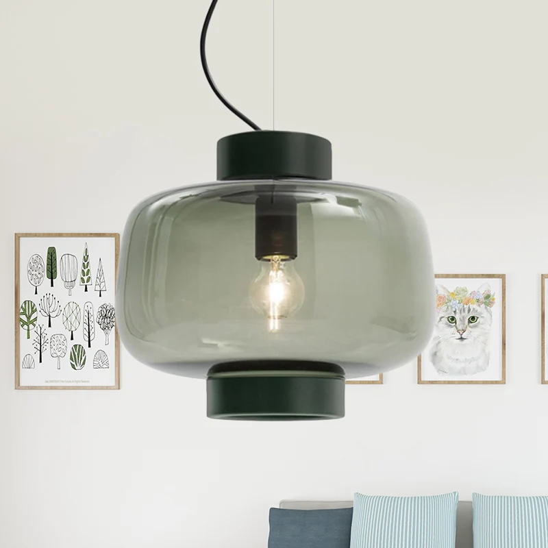 Kit de suspension de bistro à 1 tête, Kit de lampe suspendue noire vintage avec abat-jour en verre fumé à tambour Clearhalo