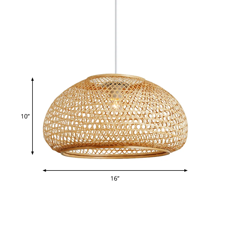Kit de suspension contemporaine en bambou, 1 ampoule, fabriquée à la main, en bois, 16"/23,5" de large Clearhalo