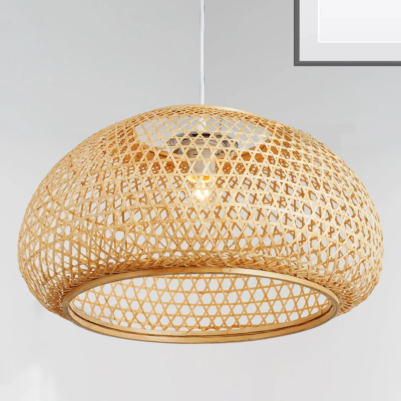 Kit de suspension contemporaine en bambou, 1 ampoule, fabriquée à la main, en bois, 16"/23,5" de large Clearhalo