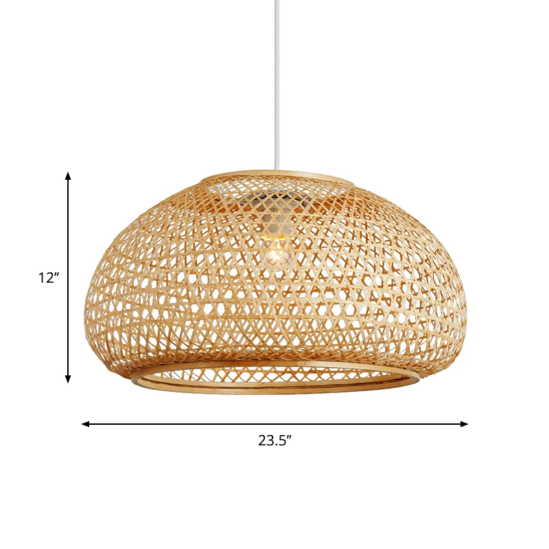 Kit de suspension contemporaine en bambou, 1 ampoule, fabriquée à la main, en bois, 16"/23,5" de large Clearhalo