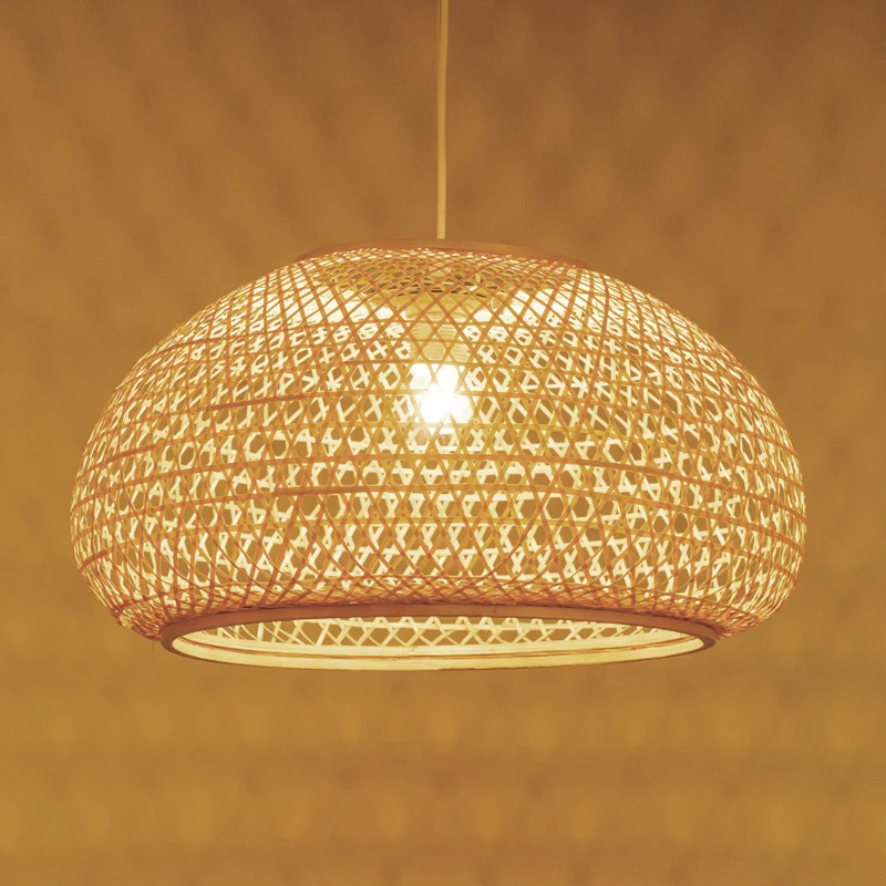 Kit de suspension contemporaine en bambou, 1 ampoule, fabriquée à la main, en bois, 16"/23,5" de large Clearhalo