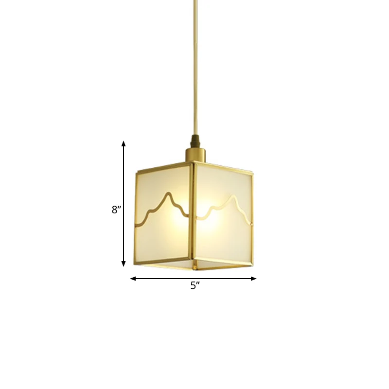 Kit de suspension cube à 1 ampoule, lampe à suspension minimaliste en verre translucide finition laiton Clearhalo