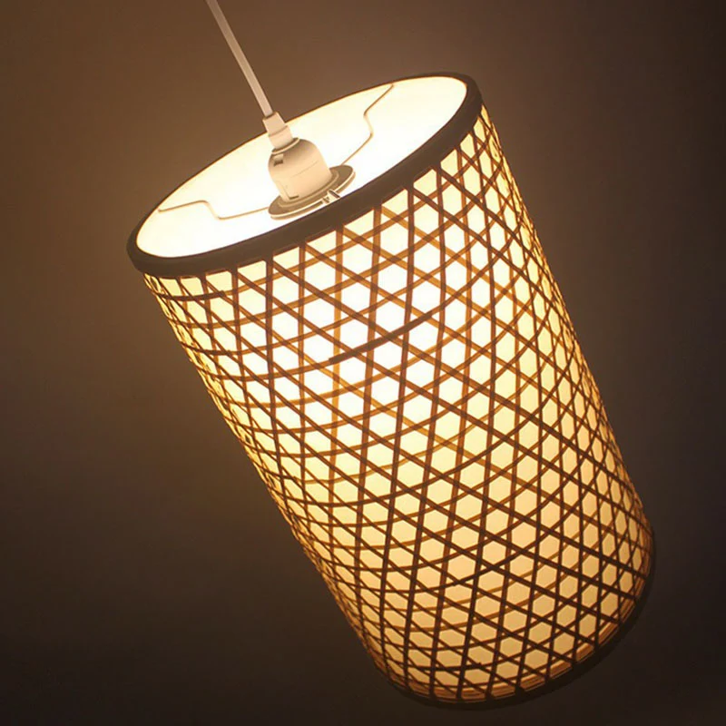 Kit de suspension cylindrique beige, lampe suspendue en bambou à 1 lumière Asia pour salle à manger Clearhalo