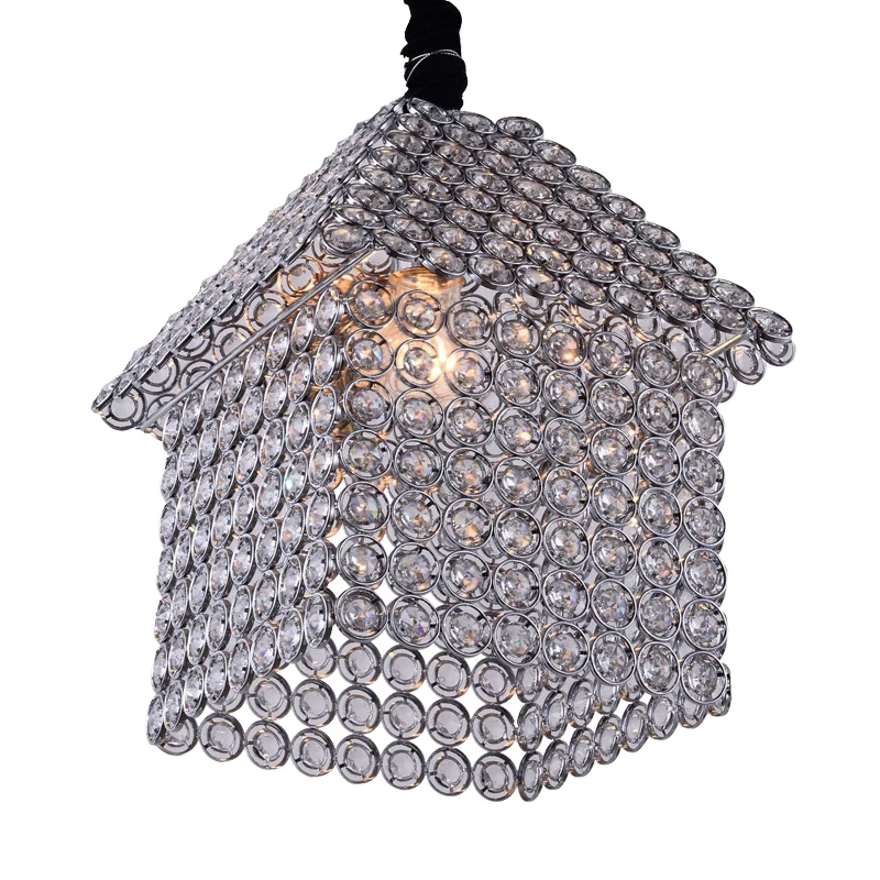 Kit de suspension en forme de maison, lustre moderne incrusté de cristal à 3 têtes, finition chromée Clearhalo