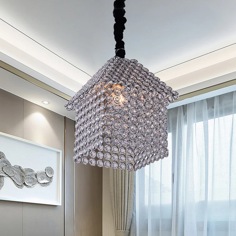 Kit de suspension en forme de maison, lustre moderne incrusté de cristal à 3 têtes, finition chromée Clearhalo
