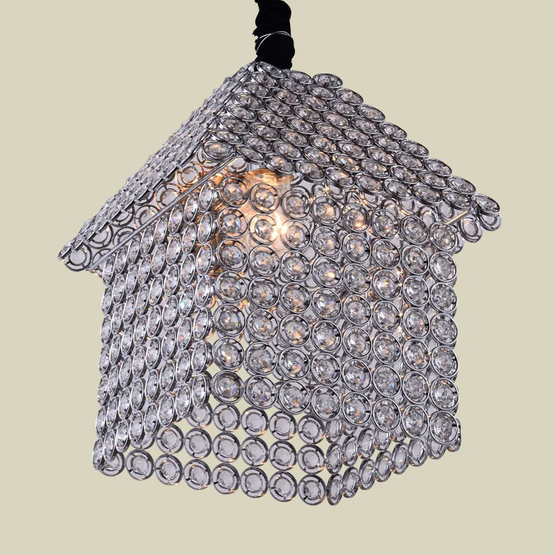 Kit de suspension en forme de maison, lustre moderne incrusté de cristal à 3 têtes, finition chromée Clearhalo