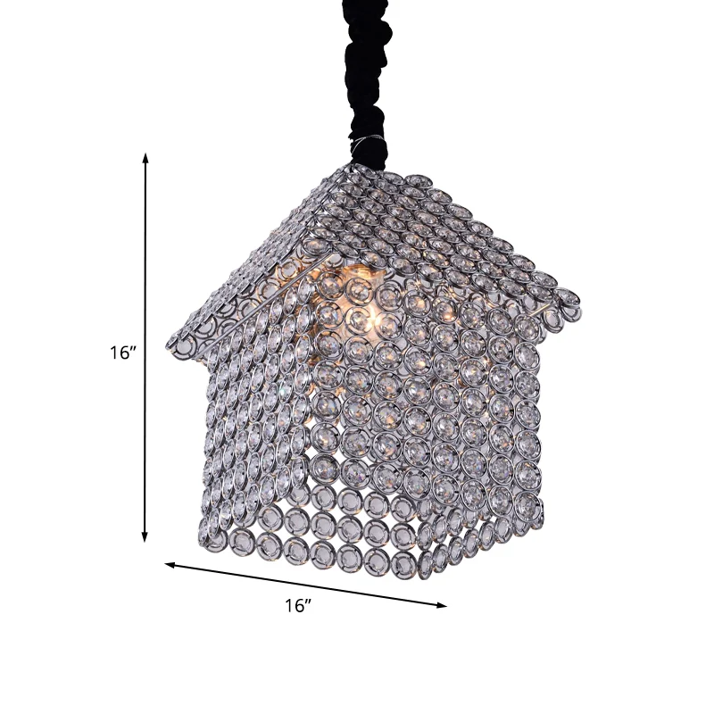 Kit de suspension en forme de maison, lustre moderne incrusté de cristal à 3 têtes, finition chromée Clearhalo