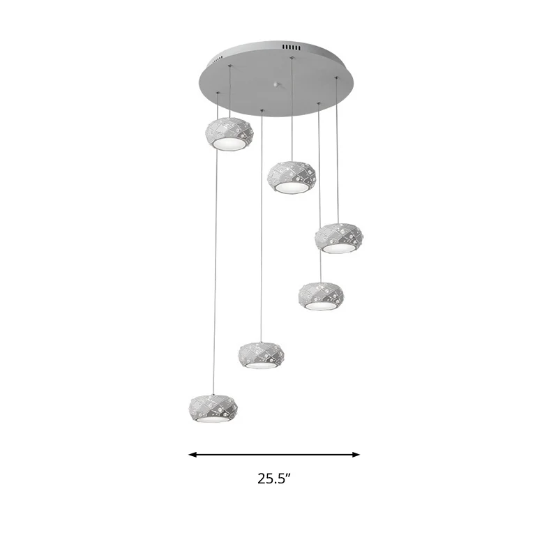 Kit de suspension tambour moderne en métal LED, éclairage à Suspension blanche en lumière blanche/chaude avec cordons régl...