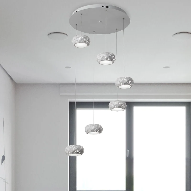 Kit de suspension tambour moderne en métal LED, éclairage à Suspension blanche en lumière blanche/chaude avec cordons régl...
