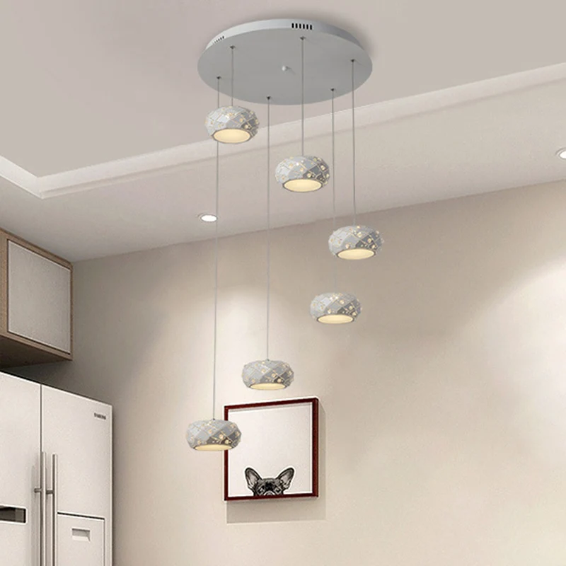 Kit de suspension tambour moderne en métal LED, éclairage à Suspension blanche en lumière blanche/chaude avec cordons régl...