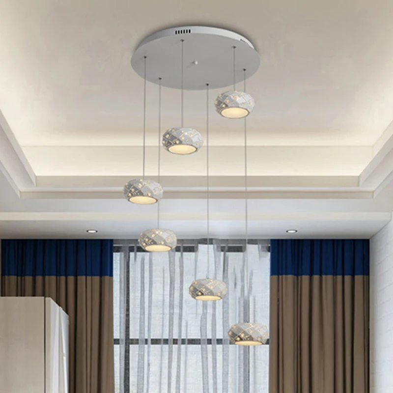Kit de suspension tambour moderne en métal LED, éclairage à Suspension blanche en lumière blanche/chaude avec cordons régl...