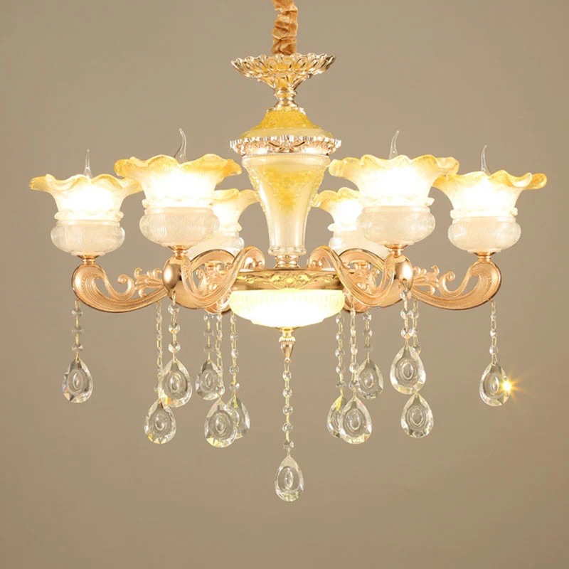 Kit de suspension en verre dépoli pétale, lustre suspendu minimaliste en or avec gouttelette de cristal Clearhalo