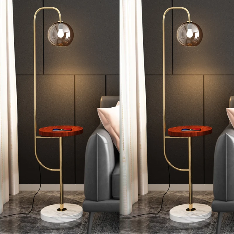 Lampadaire Globe Postmoderne en Verre 1 Ampoule Lampadaire de Salon avec Plateau Clearhalo