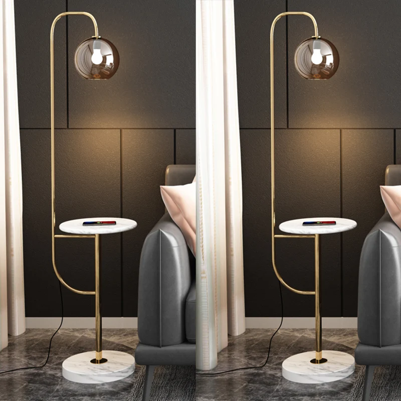 Lampadaire Globe Postmoderne en Verre 1 Ampoule Lampadaire de Salon avec Plateau Clearhalo