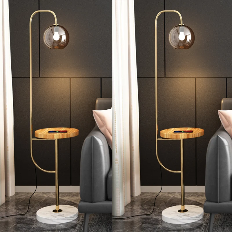 Lampadaire Globe Postmoderne en Verre 1 Ampoule Lampadaire de Salon avec Plateau Clearhalo