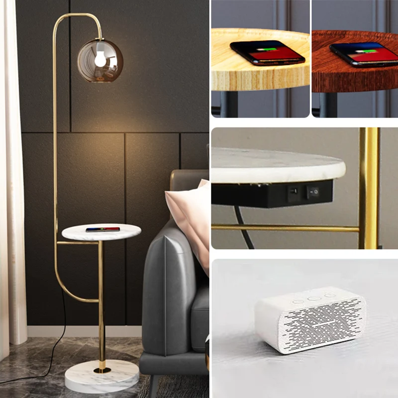 Lampadaire Globe Postmoderne en Verre 1 Ampoule Lampadaire de Salon avec Plateau Clearhalo