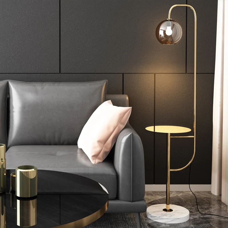 Lampadaire Globe Postmoderne en Verre 1 Ampoule Lampadaire de Salon avec Plateau Clearhalo
