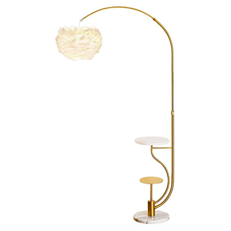 Lampadaire hémisphère moderne plume lampe sur pied arquée de salon unique avec plateau Clearhalo