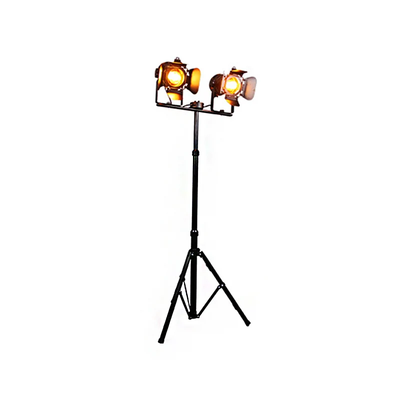 Lampadaire industriel à 2 lumières avec trépied en métal, noir/noir et rouge, lampe sur pied pour salon Clearhalo