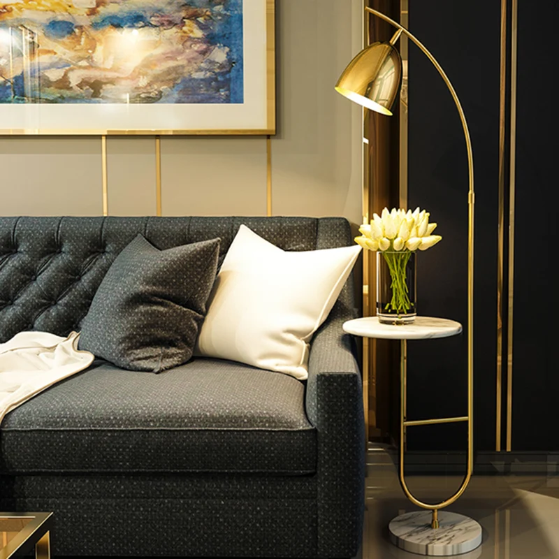 Lampadaire de lecture en forme de cloche en métal postmoderne, 1 tête, lampadaire de salon avec table d'appoint Clearhalo