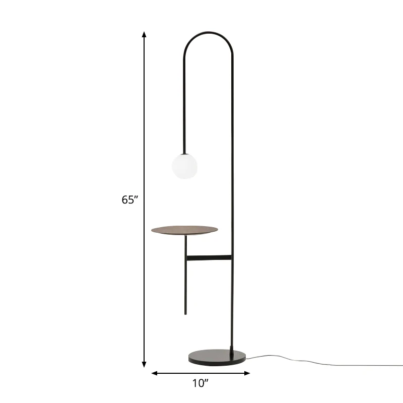 Lampadaire de lecture en forme d'arc minimaliste en fer, lampe sur pied noire à 1 ampoule avec abat-jour et table en verre...