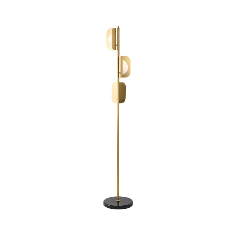 Lampadaire de lecture géométrique métallique Simple 3 ampoules lampe sur pied en or pour salon Clearhalo