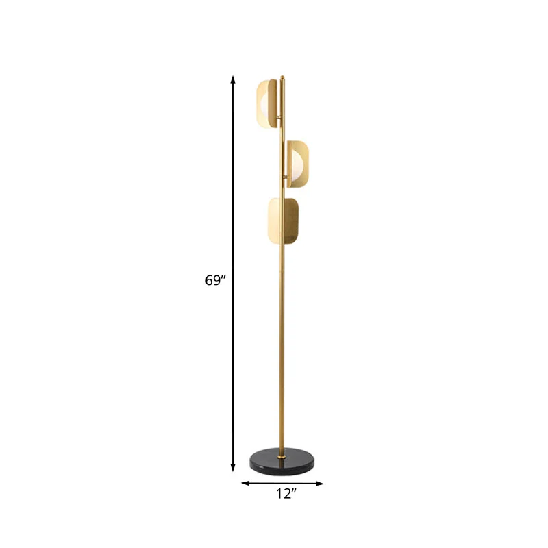 Lampadaire de lecture géométrique métallique Simple 3 ampoules lampe sur pied en or pour salon Clearhalo