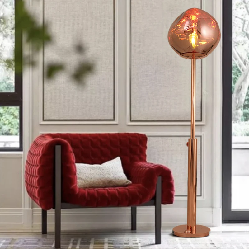 Lampadaire de lecture LED en acrylique chromé/or rose, semblable à la lave, avec barre d'extension Clearhalo