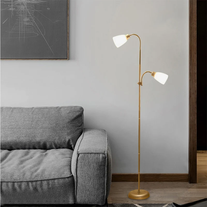Lampadaire de lecture trompette simplicité acrylique 2 ampoules éclairage sur pied doré pour salle d'étude Clearhalo