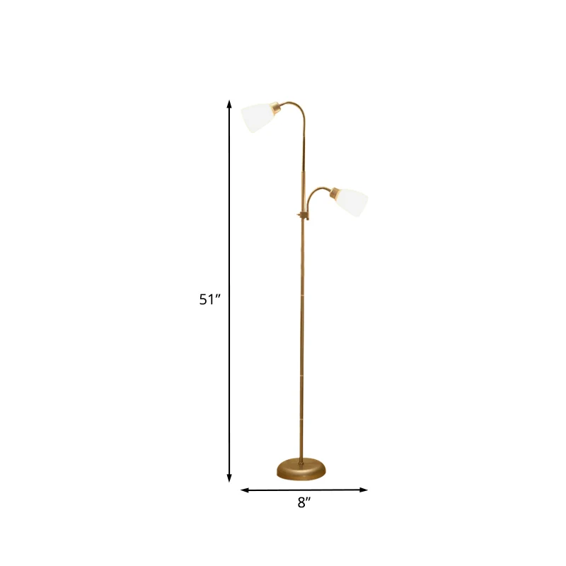 Lampadaire de lecture trompette simplicité acrylique 2 ampoules éclairage sur pied doré pour salle d'étude Clearhalo