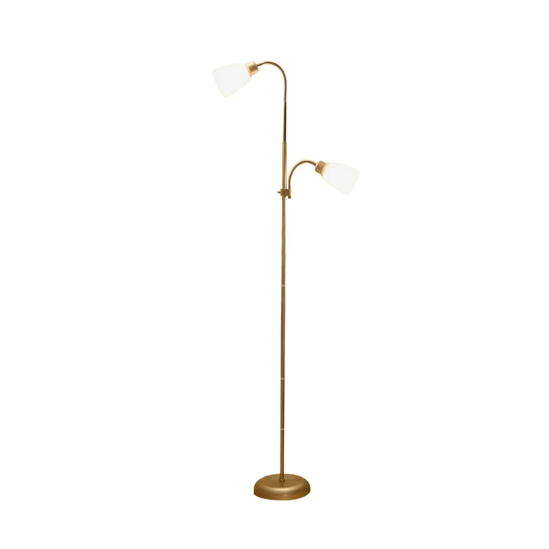 Lampadaire de lecture trompette simplicité acrylique 2 ampoules éclairage sur pied doré pour salle d'étude Clearhalo