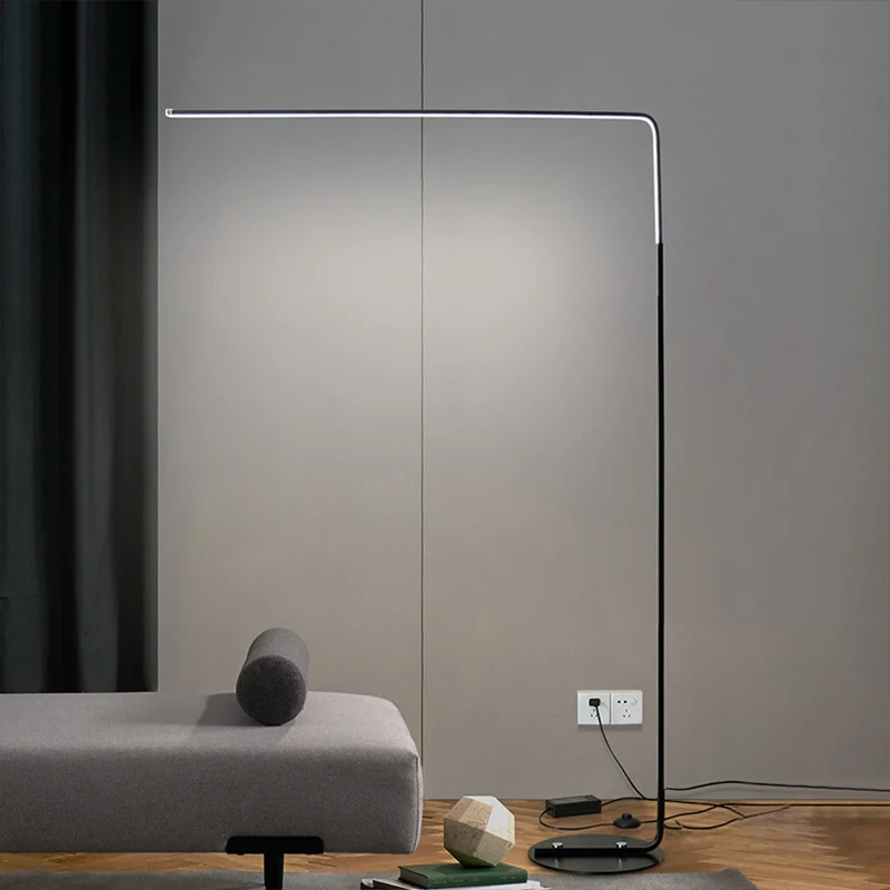 Lampadaire LED contemporain en acrylique à Angle droit, noir/blanc, lampe de lecture pour salon Clearhalo