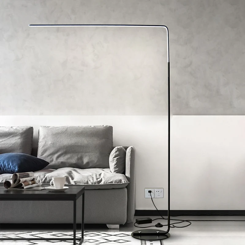 Lampadaire LED contemporain en acrylique à Angle droit, noir/blanc, lampe de lecture pour salon Clearhalo