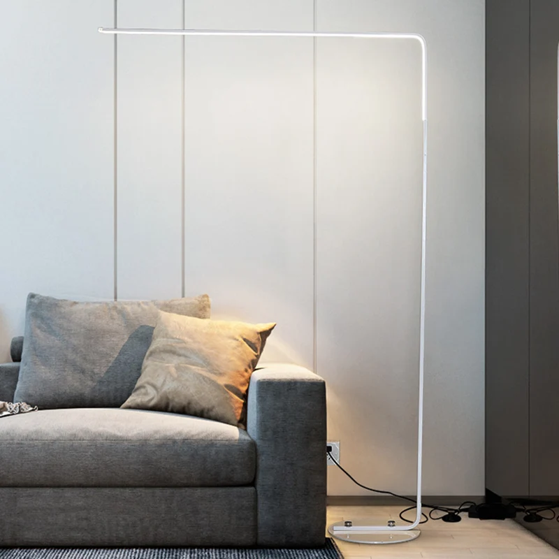Lampadaire LED contemporain en acrylique à Angle droit, noir/blanc, lampe de lecture pour salon Clearhalo