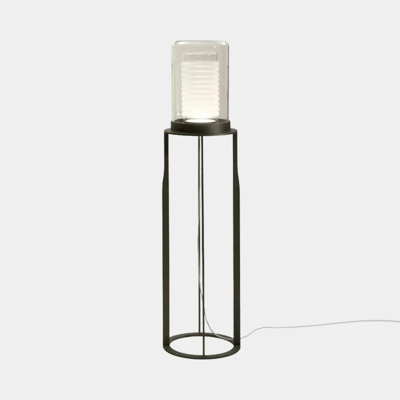 Lampadaire LED simple noir à double cylindre avec abat-jour en verre pour salon Clearhalo