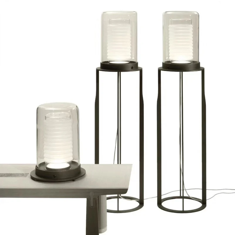 Lampadaire LED simple noir à double cylindre avec abat-jour en verre pour salon Clearhalo