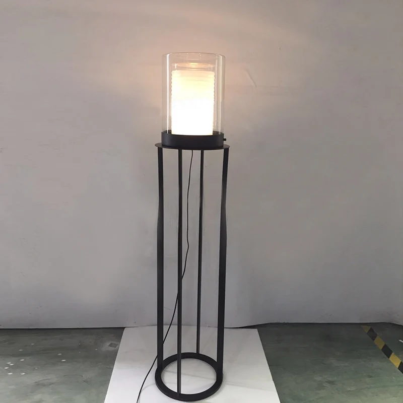 Lampadaire LED simple noir à double cylindre avec abat-jour en verre pour salon Clearhalo
