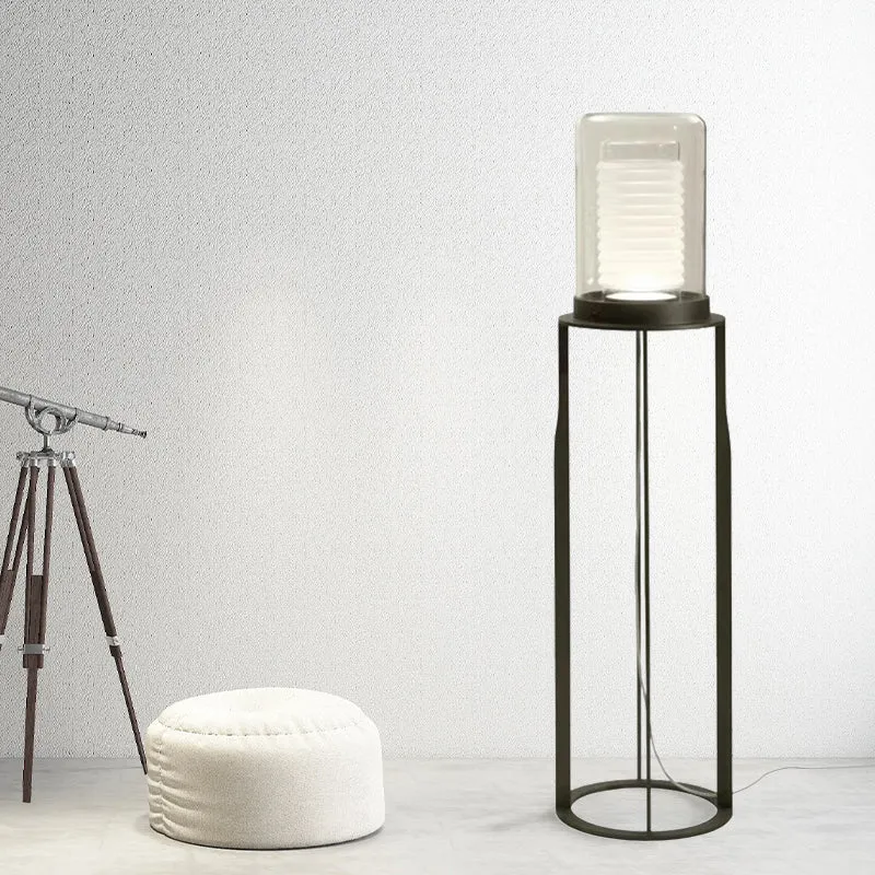 Lampadaire LED simple noir à double cylindre avec abat-jour en verre pour salon Clearhalo