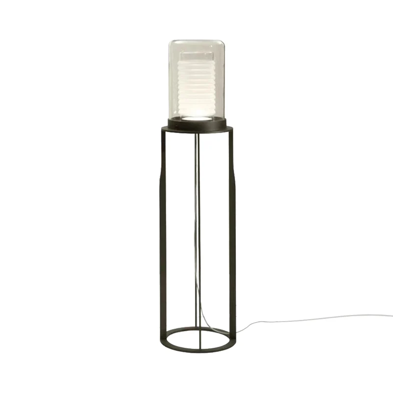 Lampadaire LED simple noir à double cylindre avec abat-jour en verre pour salon Clearhalo