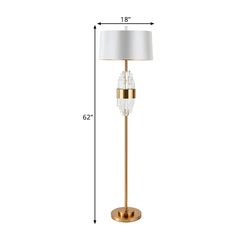 Lampadaire moderne en tissu finition laiton avec abat-jour en forme de baril à 1 tête avec base en métal Clearhalo