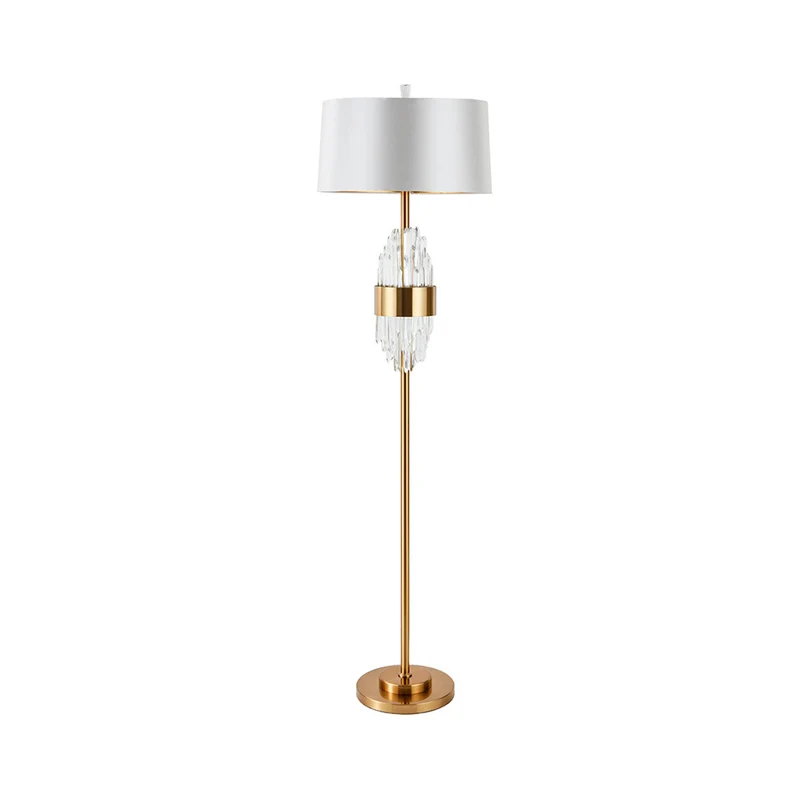 Lampadaire moderne en tissu finition laiton avec abat-jour en forme de baril à 1 tête avec base en métal Clearhalo