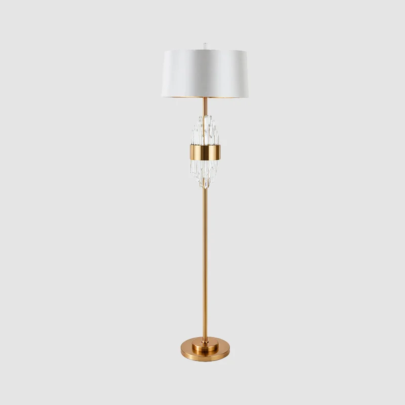 Lampadaire moderne en tissu finition laiton avec abat-jour en forme de baril à 1 tête avec base en métal Clearhalo