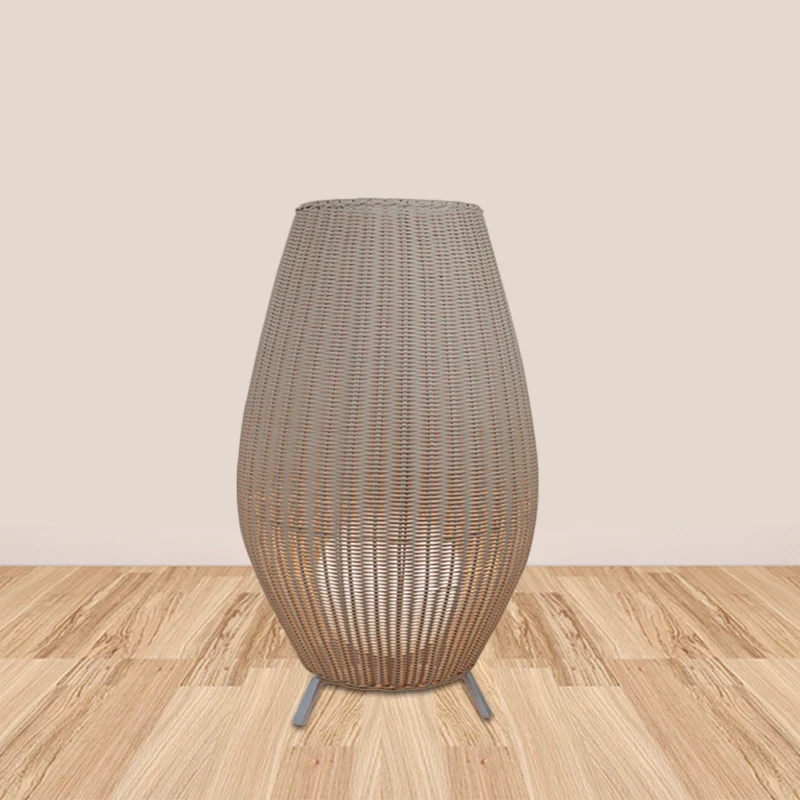 Lampadaire ovale tissé en rotin asiatique beige/marron avec abat-jour sphérique intérieur en acrylique Clearhalo