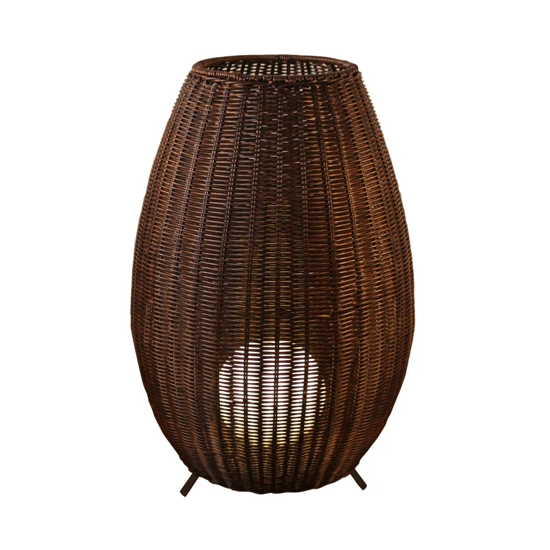 Lampadaire ovale tissé en rotin asiatique beige/marron avec abat-jour sphérique intérieur en acrylique Clearhalo